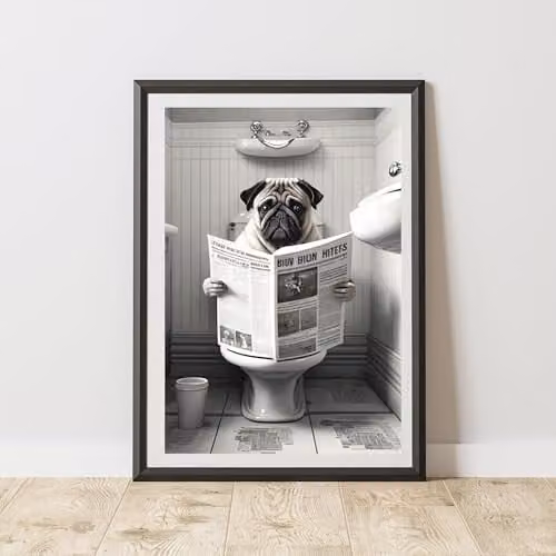 60 Second Makeover Pug On The Toilet Paper Poster, Multicolour, A4