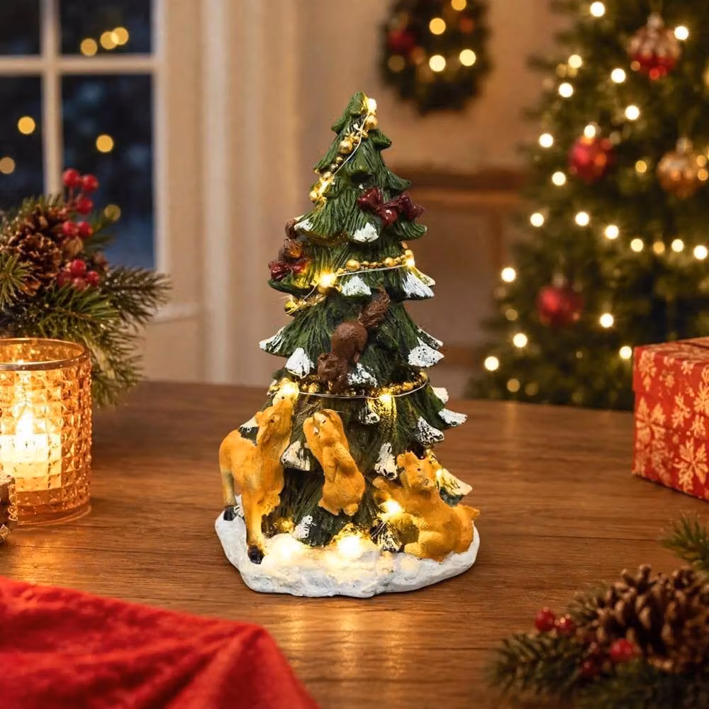 Shatchi Multicolour LED Resin Woodland Deer Scene Tabletop Decoration, Height: 27 cm – 2