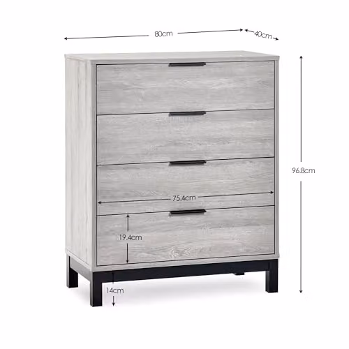 Julian Bowen Bali 4 Drawer Chest in Grey Oak, H 97 cm x W 80 cm x D 40 cm – 2