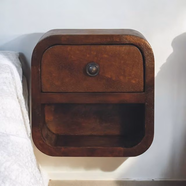 Artisan Furniture Mango Wood Extra Mini Curved Bedside Table in Brown