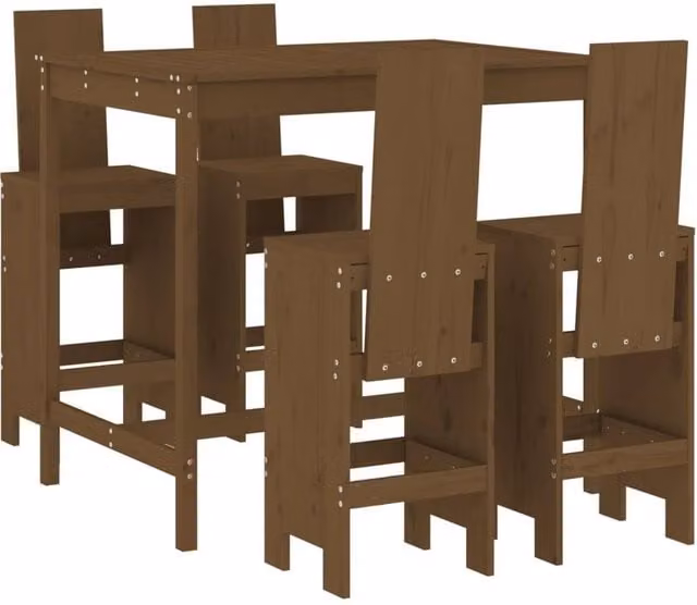 Berkfield Home 5 Piece Rustic Garden Bar Set in Honey Brown Solid Pine Wood
