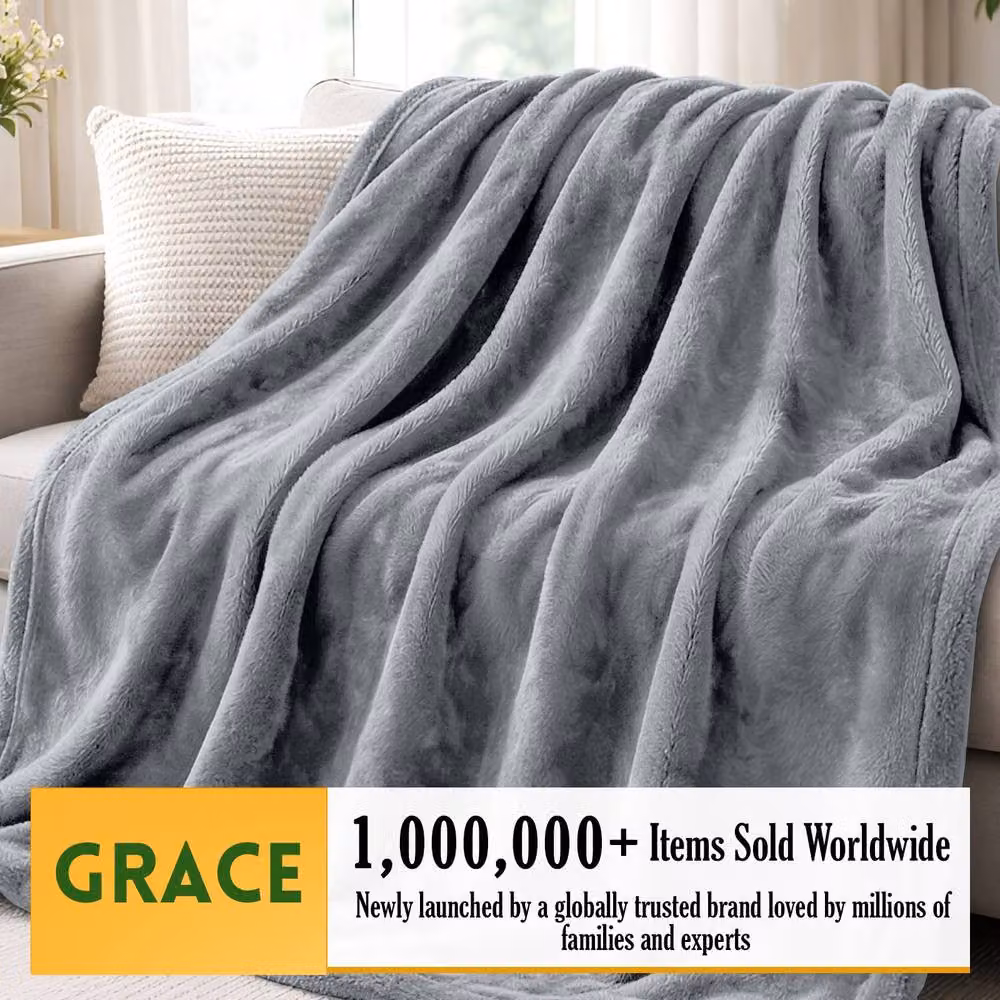 Pamposh Ultrasoft Flannel Fleece Throw Blanket in Silver Grey, W/D/H: 220 x 240 cm – 2