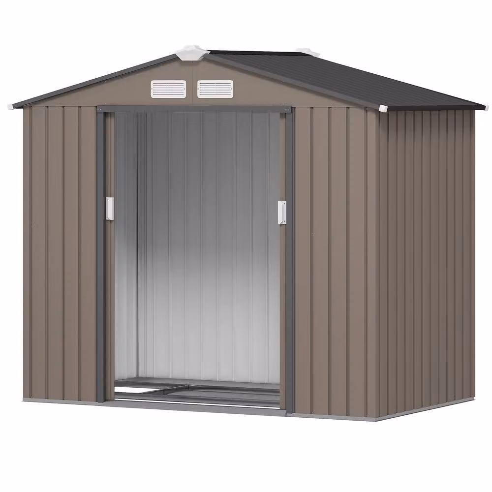 STILVORA Steel Garden Shed with Double Sliding Doors in Brown, W/D/H: 185 x 120 x 96 cm – 5