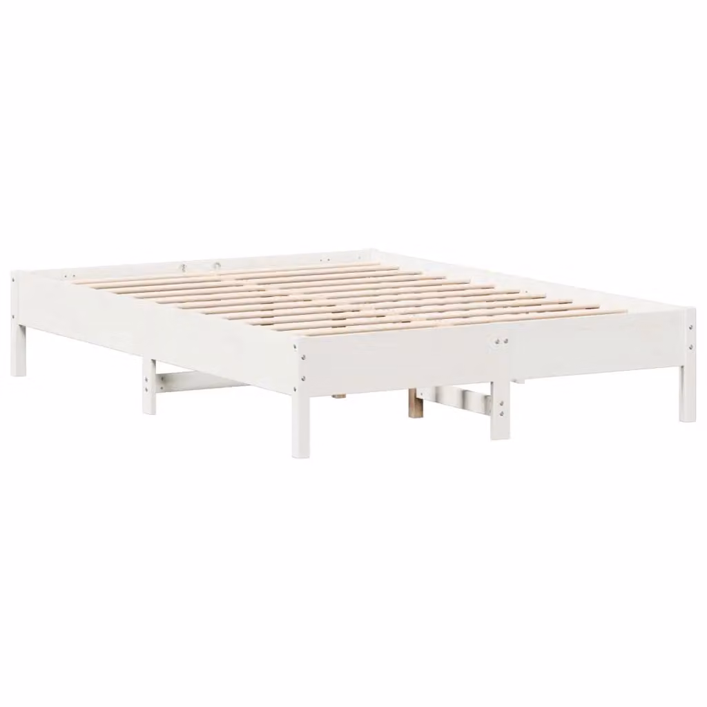 Berkfield Home White Solid Wood Pine Bed Frame W: 140 cm, D: 200 cm – 2