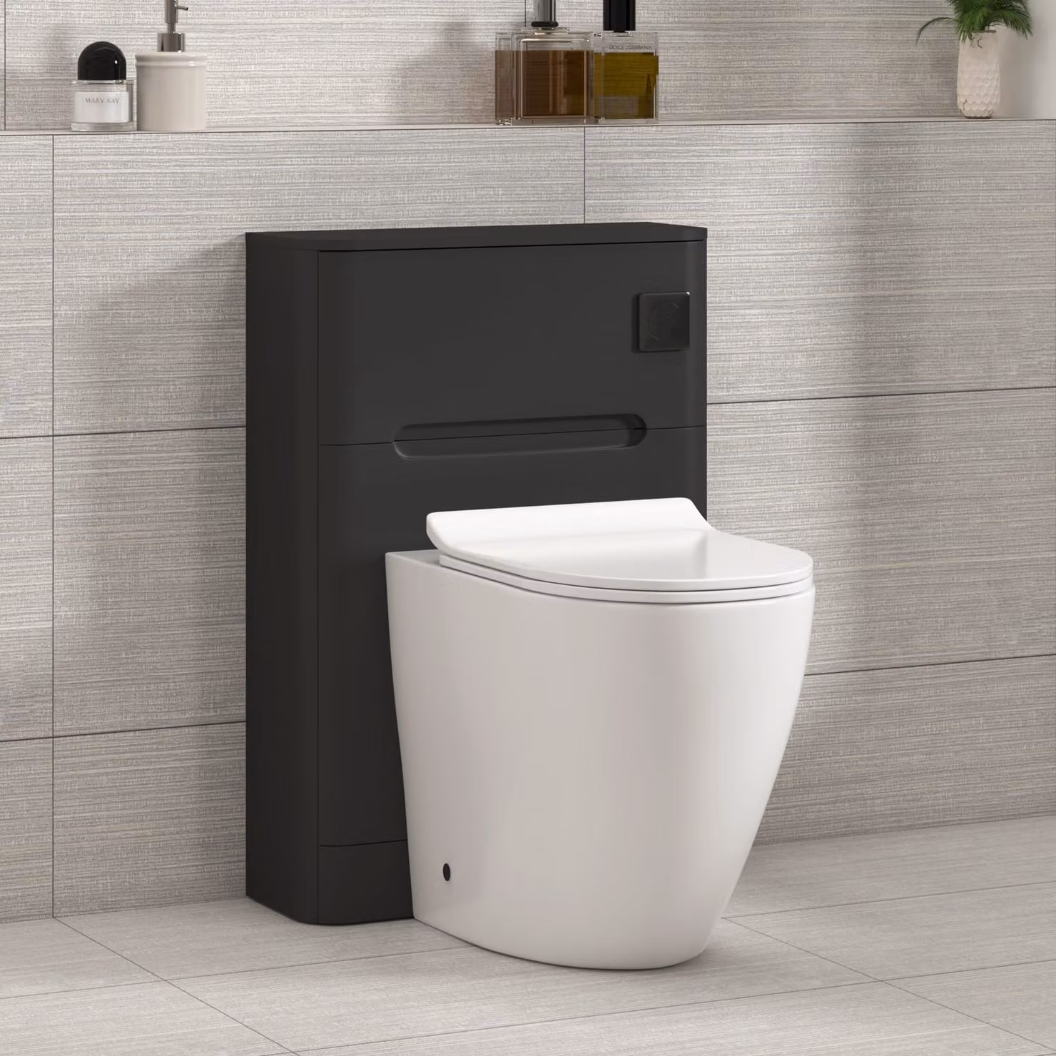Royal Bathrooms Venice Matt Nocturne Black BTW WC Unit with Elva Rimless Short Projection Ceramic Toilet Pan, Slim Soft Close Seat and Cistern, Width: 55 cm