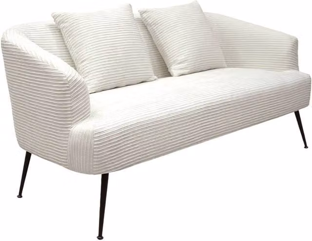 Living and Home Modern Corduroy 2-Seater Upholstered Sofa with 2 Scatter Cushions in White
