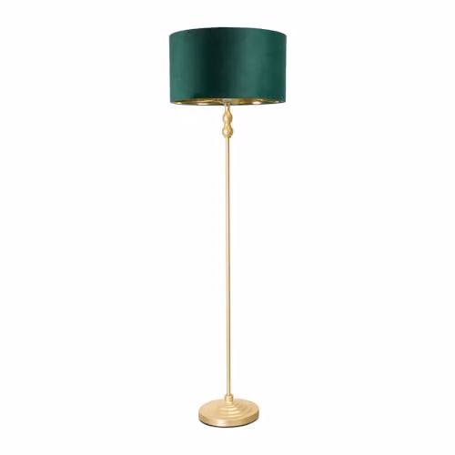 ValueLights Maggie Gold Metal Candlestick Floor Lamp with Green Velvet Shade and Warm White Bulb