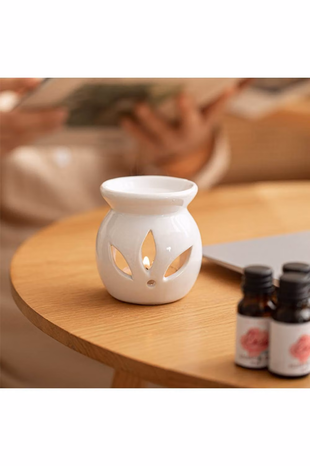 KDMD Ceramic Oil and Wax Tea Light Burner Set in White – 2