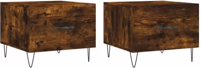 Berkfield Home Set of 2 Smoked Oak Coffee Tables in Brown, W/D/H: 50 x 50 x 40 cm – 1