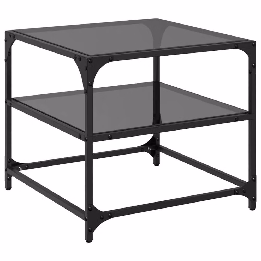 Berkfield Home Set of 2 Square Coffee Tables with Black Glossy Glass Tops and Steel Legs, W/D/H: 50 x 50 x 45 cm – 4