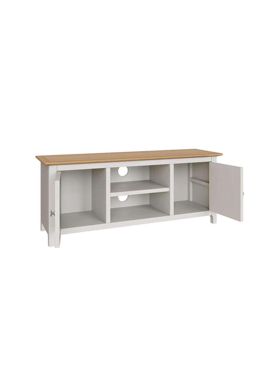 FWStyle Oak 2 Door TV Unit with Cream Linen Doors – 3