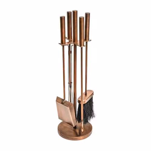 Ivyline Freestanding Fireside Companion Set in Bronze with Metal and Ceramic Accessories, H 50 x W 15 x D 15 cm