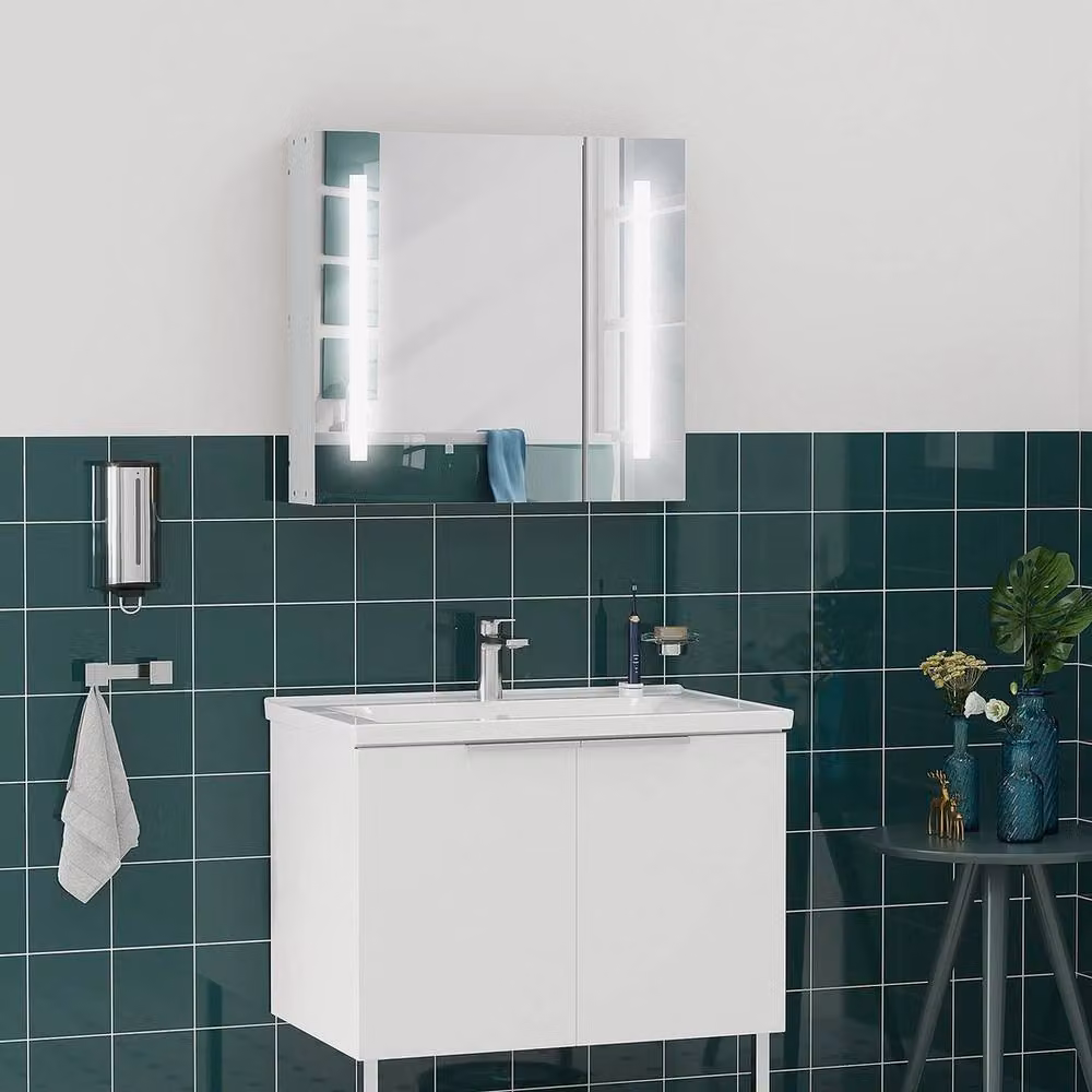 Havendro Illuminated Bathroom Mirror Cabinet in White with LED Lighting and Sensor Switch, W/D/H: 65 x 15 x 70 cm – 2