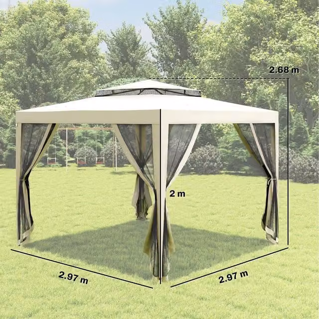 Outsunny White Polyester Gazebo Netting Party Tent, W: 300 cm, D: 300 cm, H: 200 cm