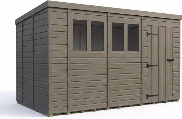 Buttercup Farm Grey Composite Pent Garden Shed with Single Door and Windows W/D/H: 426.7 x 353.1 x 210 cm – 1