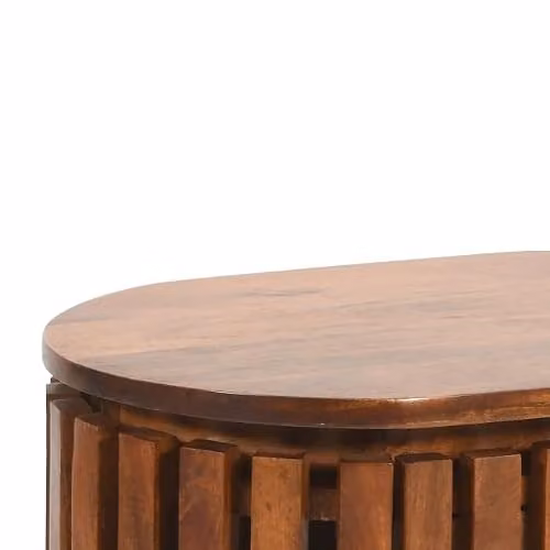 Indian Hub Slatted Mango Wood Bedside Table in Brown, W: 50 cm, D: 35 cm, H: 58 cm – 5