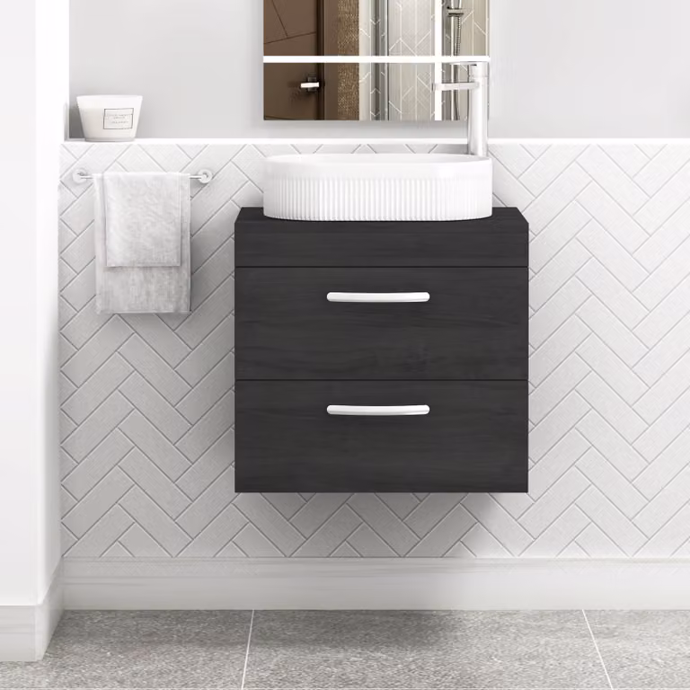 Royal Bathrooms Turin 800mm Wall Hung Vanity Unit with 2 Drawers and Lyon Countertop Basin in Matt Black