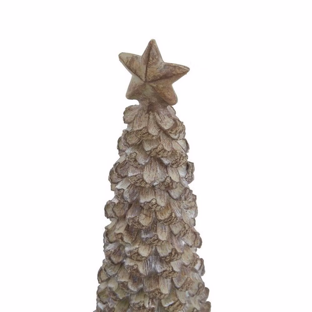 Lemon Pavilion Beige Resin Medium Cedar Tree with Star, H26 x W8 x D8 cm – 2