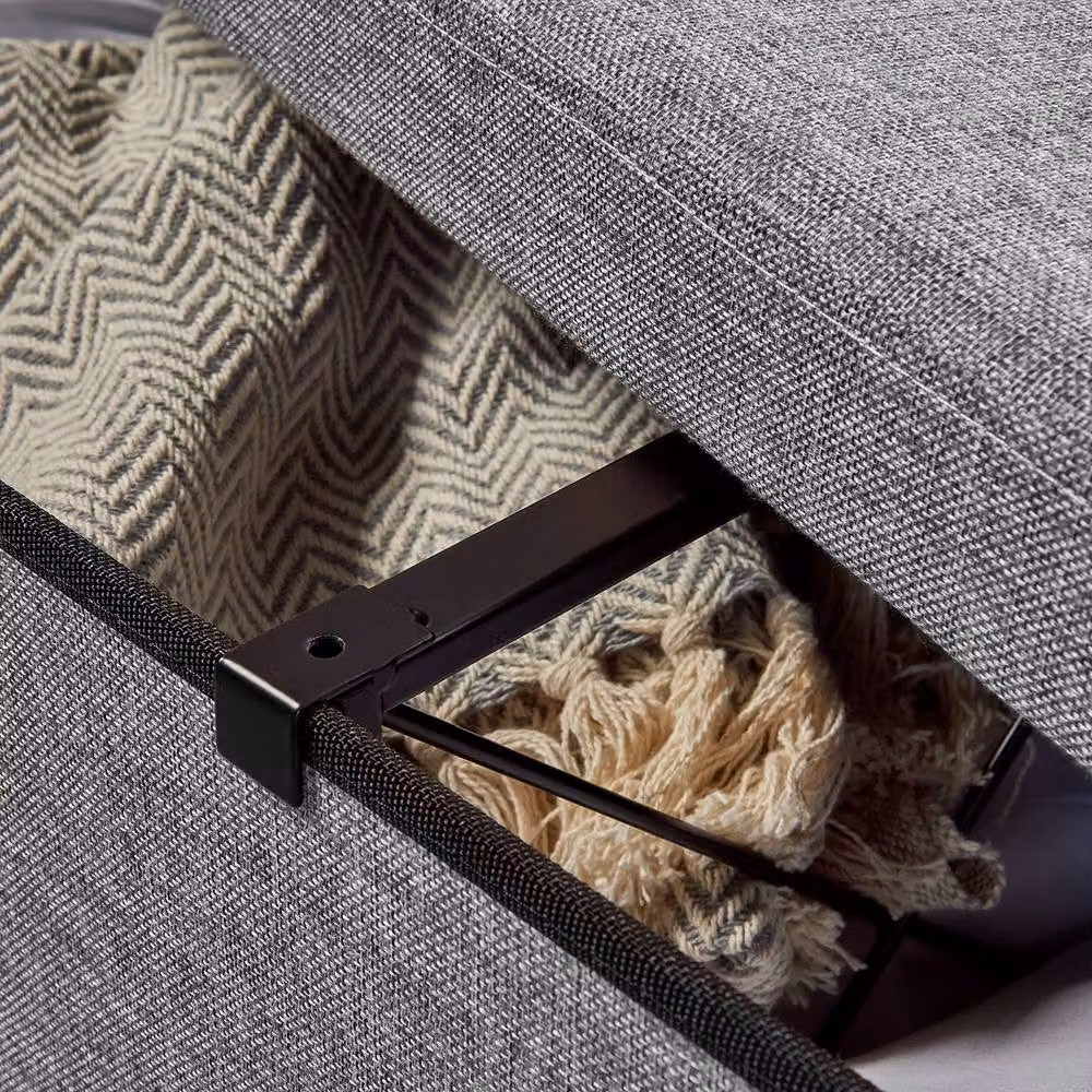 Dprodo Linen Folding Storage Ottoman and Foot Rest Stool in Mid Grey, W/D/H: 110 x 38 x 38 cm – 5