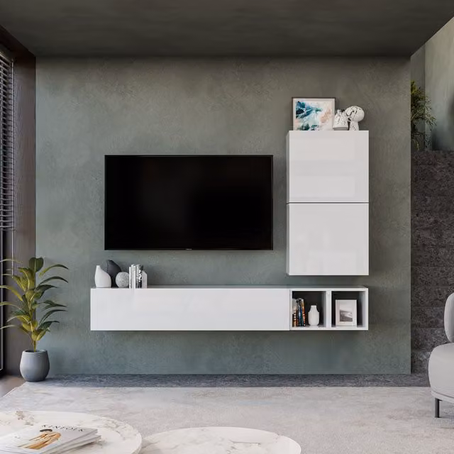 Decorotika Vichy Wall Mounted Entertainment Center in High Gloss White
