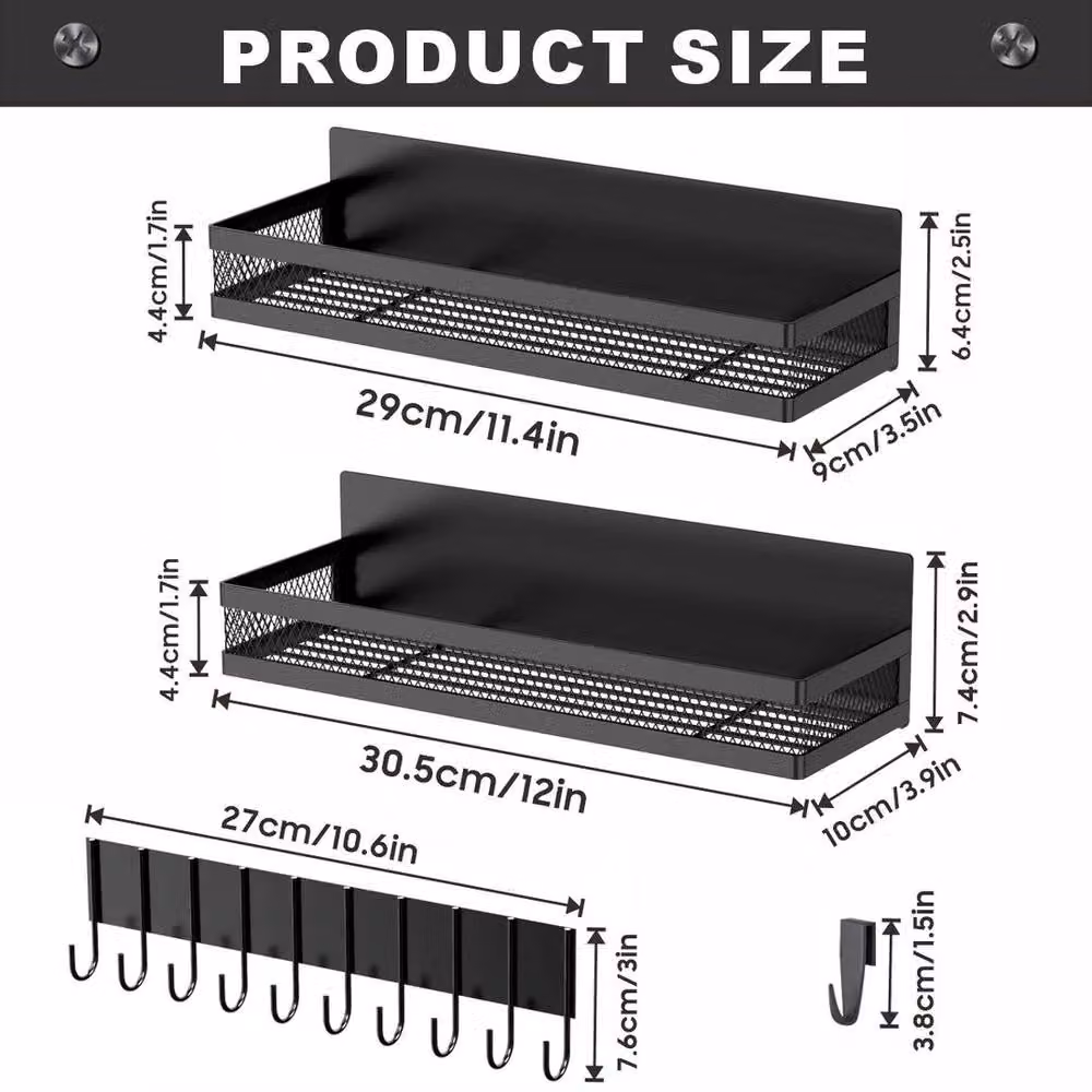 KORVIXA 3-Piece Magnetic Metal Spice Rack in Black, Width: 100 cm – 2