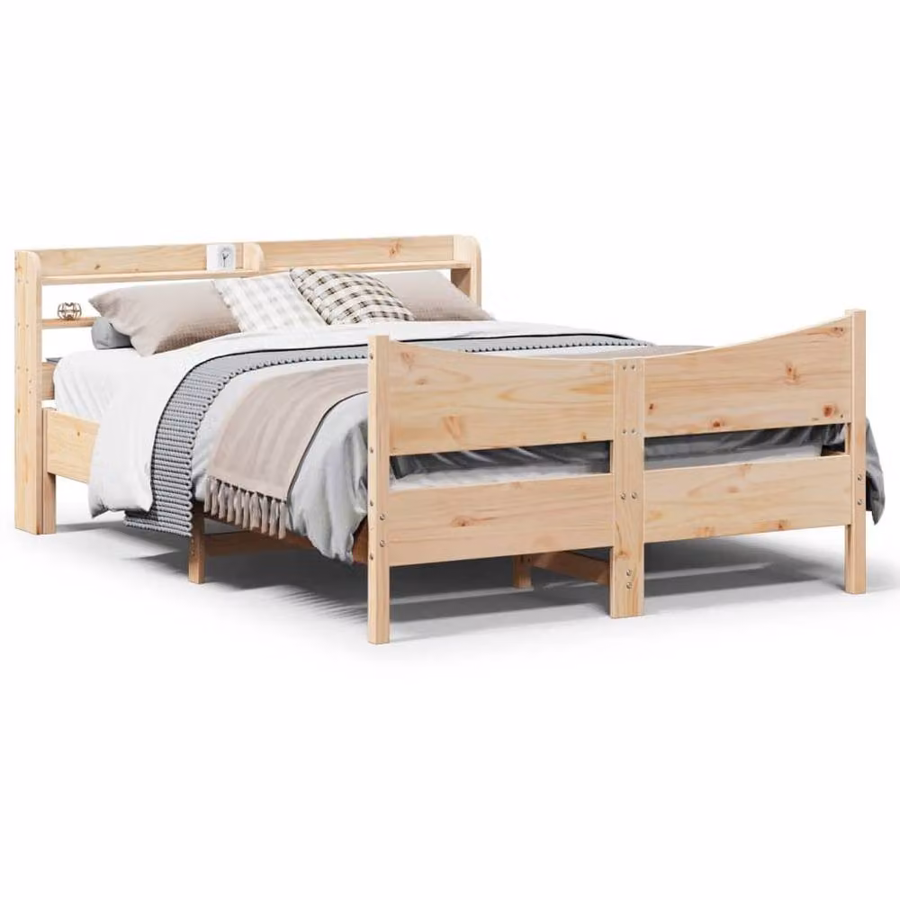 Berkfield Home Sleek Solid Wood Pine Bed Frame with Headboard, Beige, W/D/H: 150 x 200 cm – 2