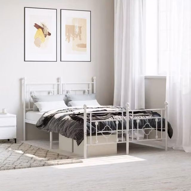Berkfield Home Metal Bed Frame with Footboard, White, W/D/H: 120 x 190 cm