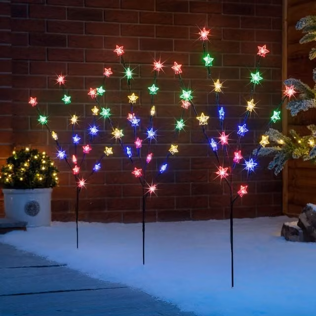 Christow Star Christmas Path Lights, Multicolour LED Outdoor Garden Decorations, Battery Operated, Set of 3 – 1