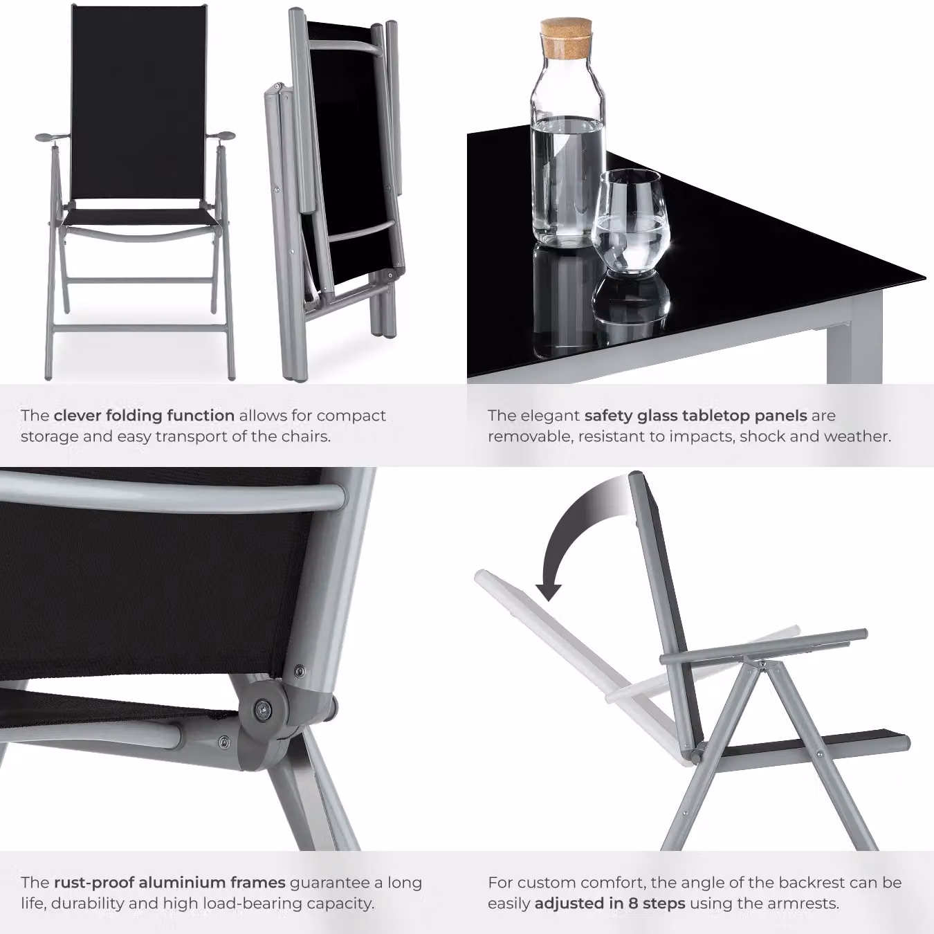 tectake Modern Aluminium and Glass Seating Set in Silver – 5