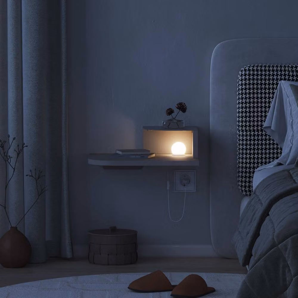 Decortie Luno Modern Wall-Mounted Bedside Table with Integrated Lighting in Sand – 2