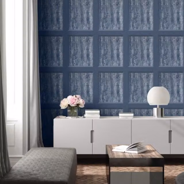 Muriva Eterna Marble Panel Blue and Grey Abstract Geometric Washable Paper Wallpaper Roll