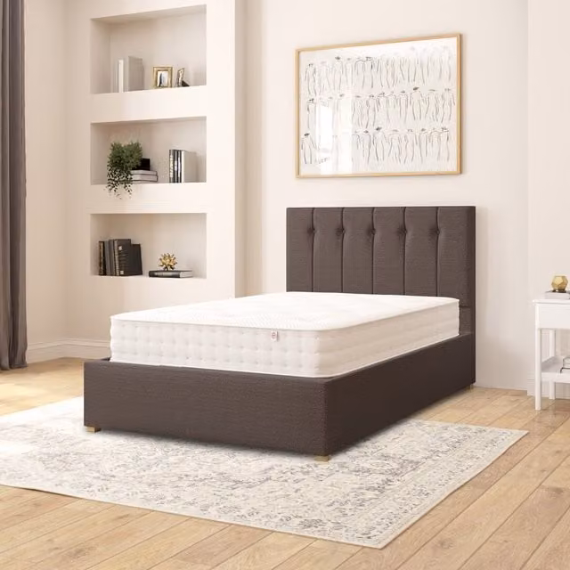 Aspire Hepburn Fabric Ottoman Storage Bed in Grey Saxon Twill, W/D/H: 120 x 200 cm