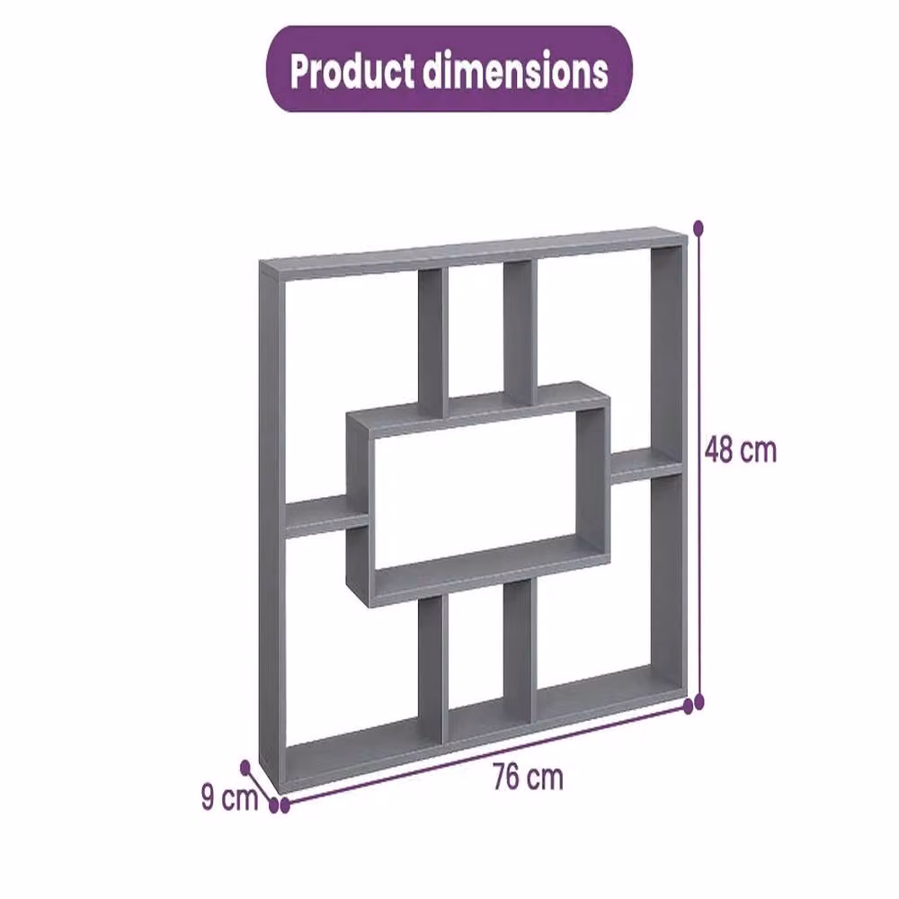 VOGREX Grey Wall Mounted Floating Display Shelves in Matt MDF – 2