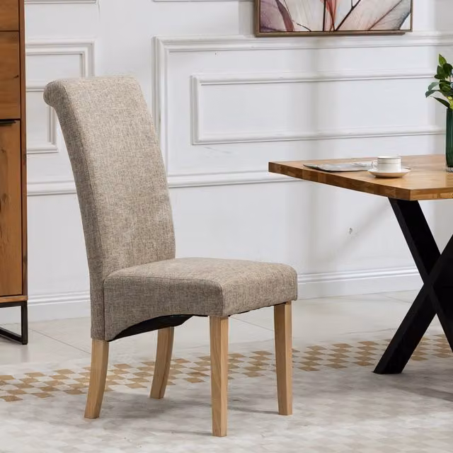 Artemis Home Set of 2 Rimini Modern Fabric Dining Chairs in Beige and Brown with Wood Legs