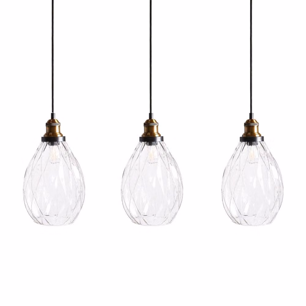 Wyld and Coco 3-Point Modern Suspended Pendant Lamp with Transparent Glass Shades and Black and Gold Metal Frame – 2