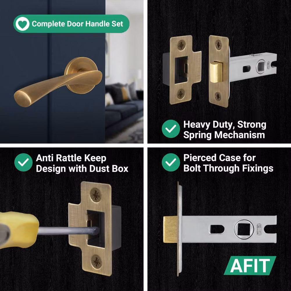 AFIT Antique Brass Door Handle Rose with Latch, 4 Pairs in Bronze, Size: 150 x 150 mm – 6