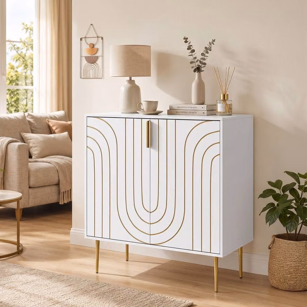 HOMCOM Modern White Kitchen Cupboard with 2 Doors and Adjustable Shelf – 2