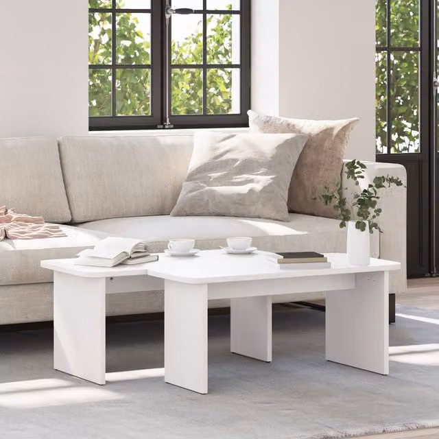 Berkfield Home Set of 2 White Solid Pine Wood Rectangular Nested Coffee Tables – 1