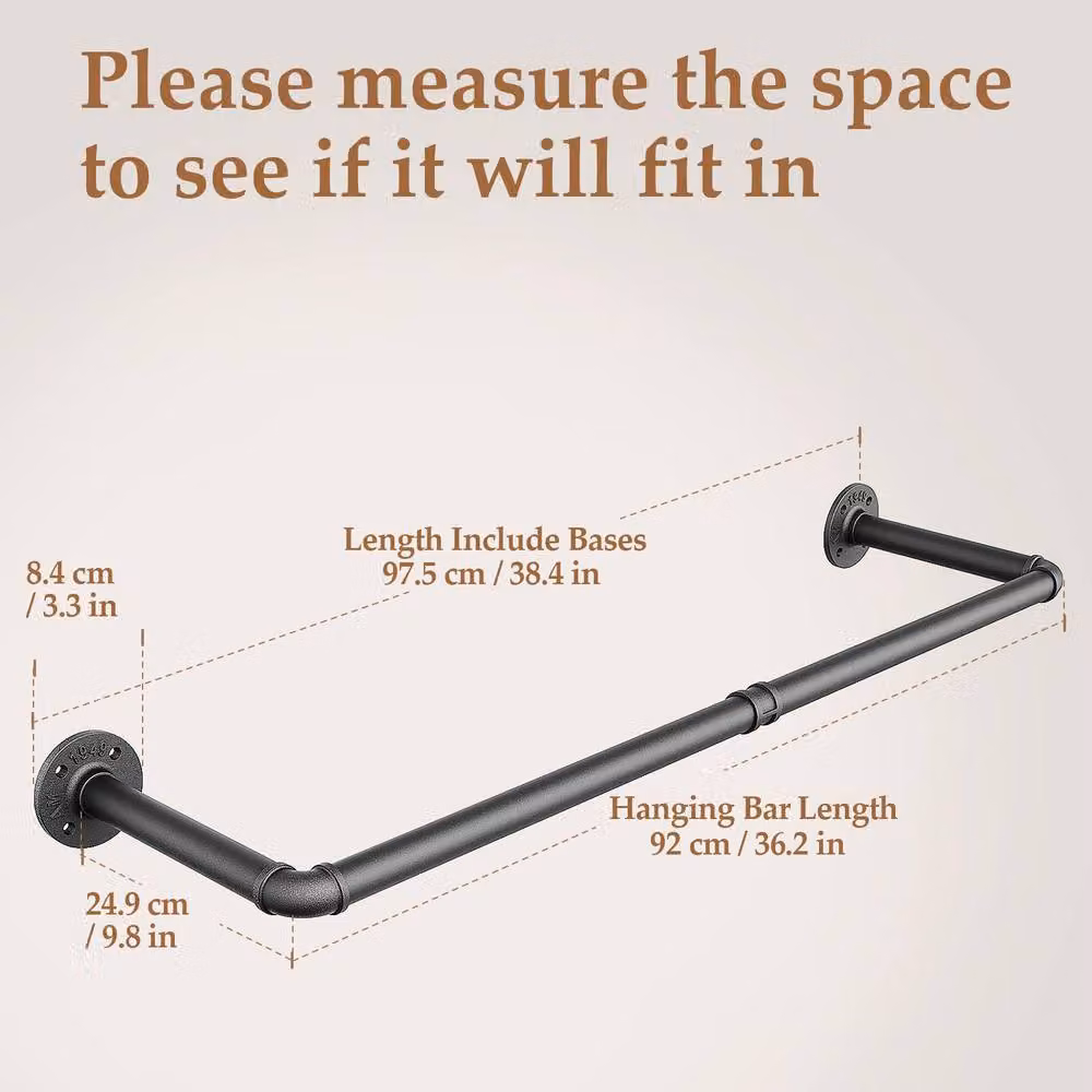Dprodo Matt Black Metal Wall Mounted Clothes Rack, Width: 92 cm – 3