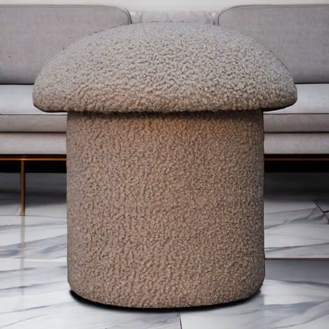 Artisan Furniture Mushroom Footstool in Brown Bouclé with Solid Wood Frame