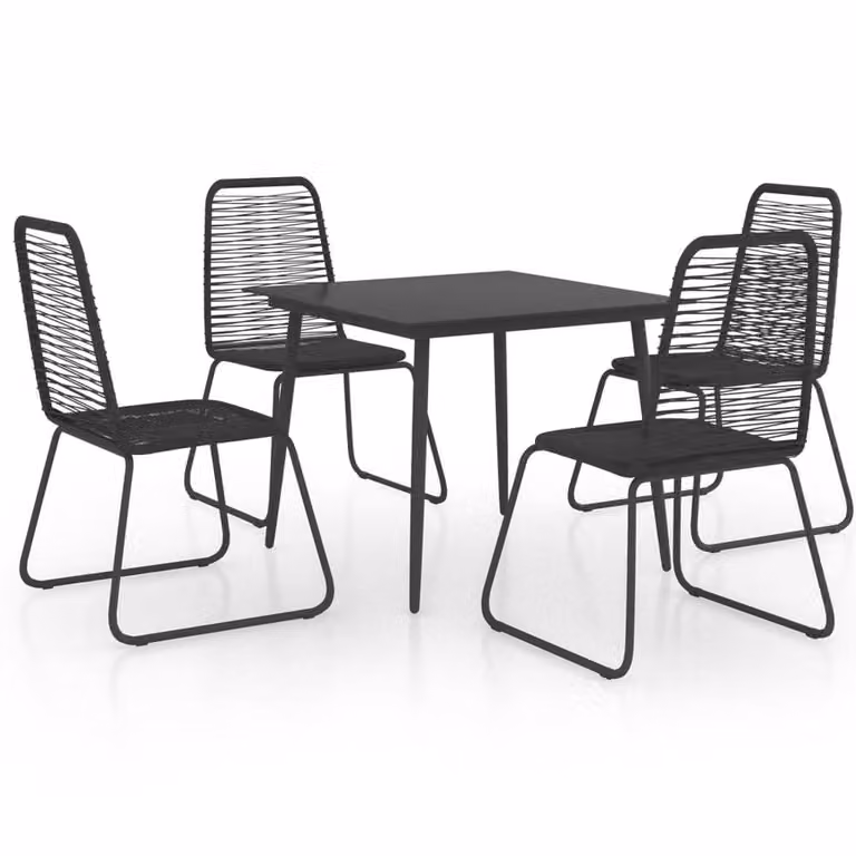 Berkfield Home 5 Piece Modern Garden Dining Set with Black PVC Rattan and Glass Top Table