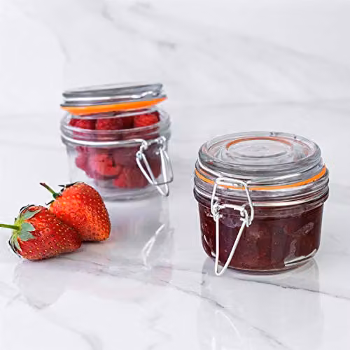 Argon Tableware Glass Spice Jar with Airtight Metal Clip Lid, 125ml, Transparent with Orange Seal – 3
