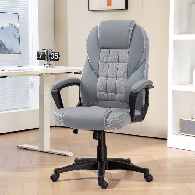 KORVIXA Grey Synthetic Leather High Back Executive Office Chair with Headrest and Armrests