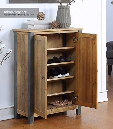 baumhaus Urban Elegance Reclaimed Large Shoe Storage Cupboard in Brown with Solid Wood and Steel Frame W/D/H: 80 x 36 x 107 cm – 2
