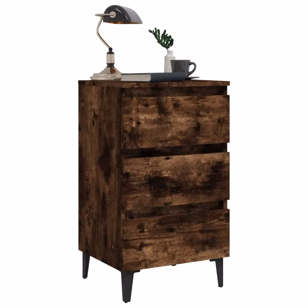 Berkfield Home Bed Cabinet in Smoked Oak and Brown with Metal Legs, W/D/H: 40 x 35 x 69 cm – 3