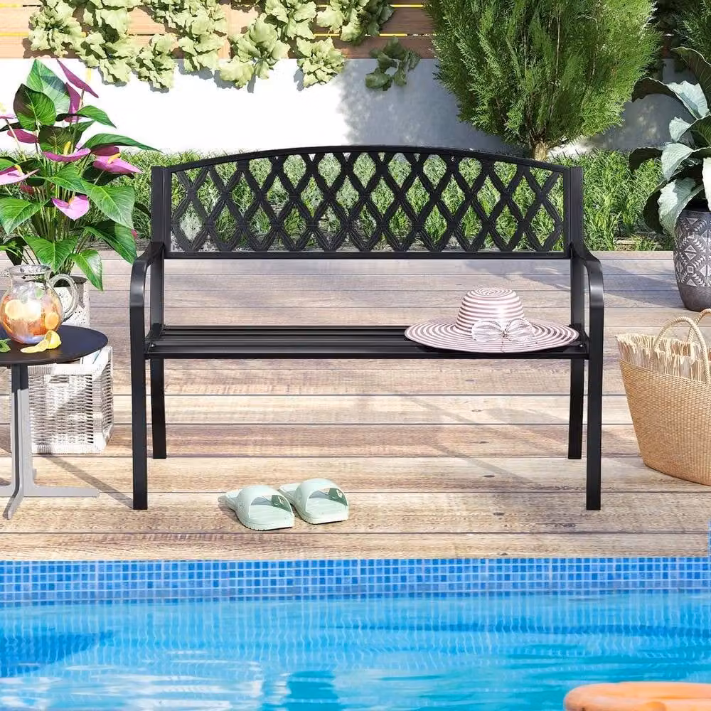 FORGEVIO 2-Seater Classic Garden Bench in Matt Black Powder Coated Steel – 6