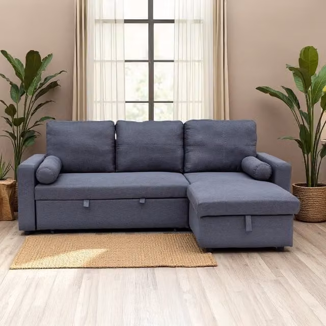 Madefor.living Manhattan 3 Seat Reversible L-Shape Corner Sofa Bed in Grey Fabric