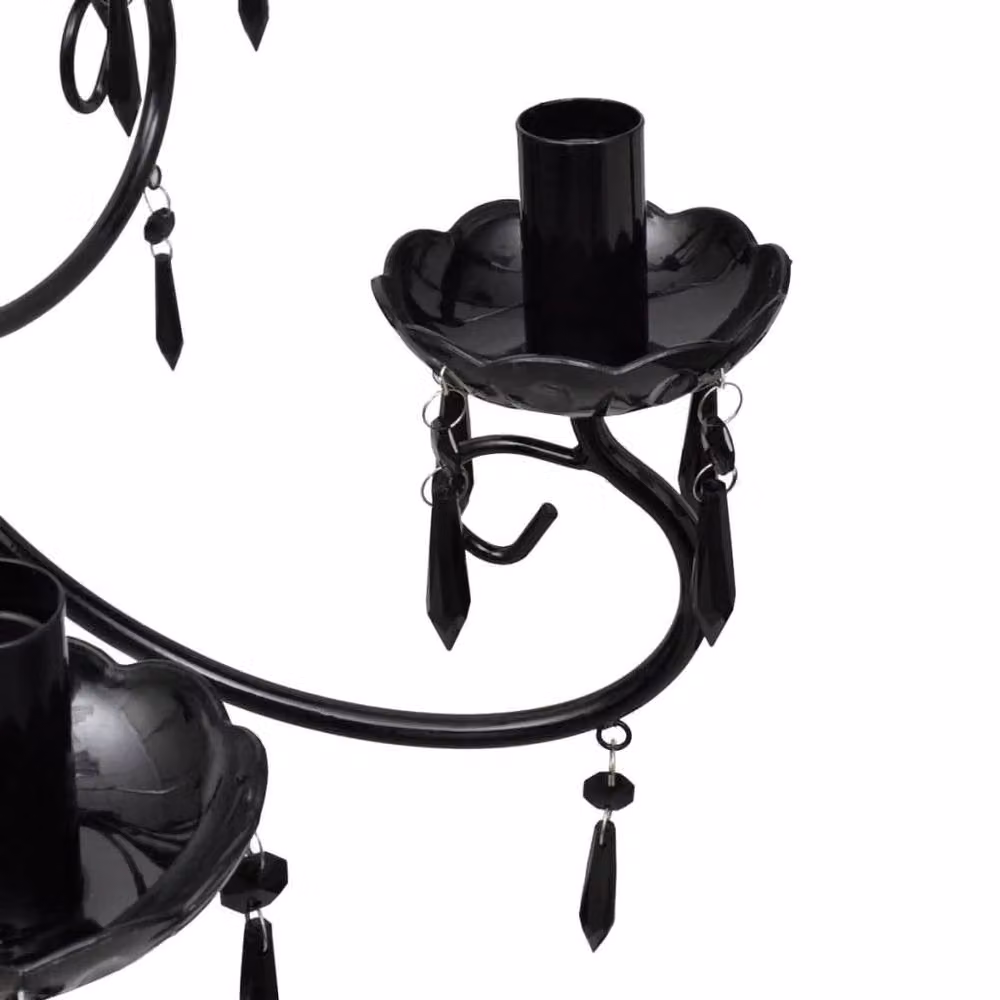Berkfield Home Black Crystal and Metal Pendant Ceiling Lamp with 6 Candle Sockets – 2