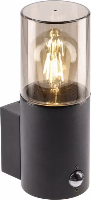 CGC Lighting Bluebell Black Cylinder Wall Light with Motion Sensor and Smoky Diffuser