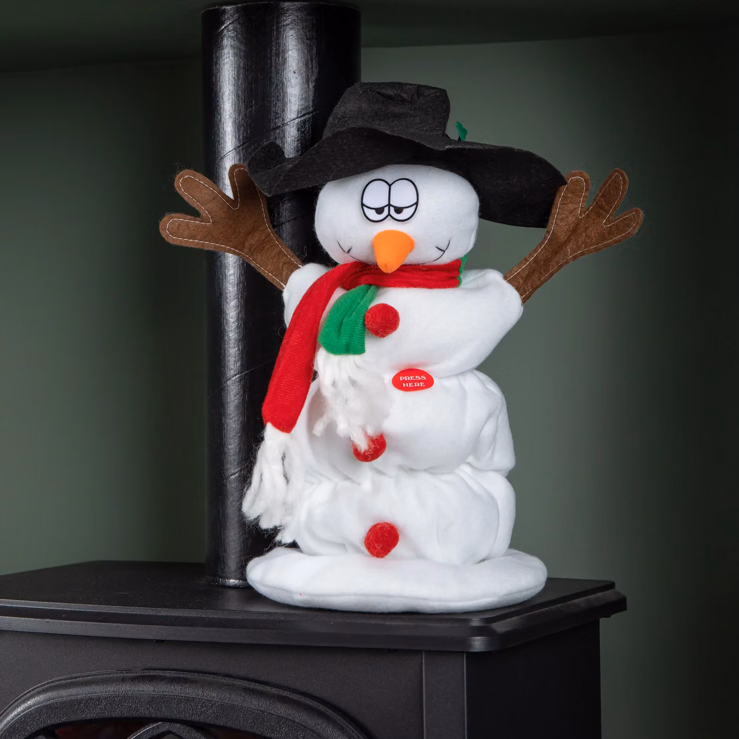 Samuel Alexander 35cm Singing and Dancing Animated Sherbert Snowman Christmas Tabletop Decoration in White, Red and Black – 5